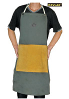 墨綠色防火布配金黃色皮圍裙
